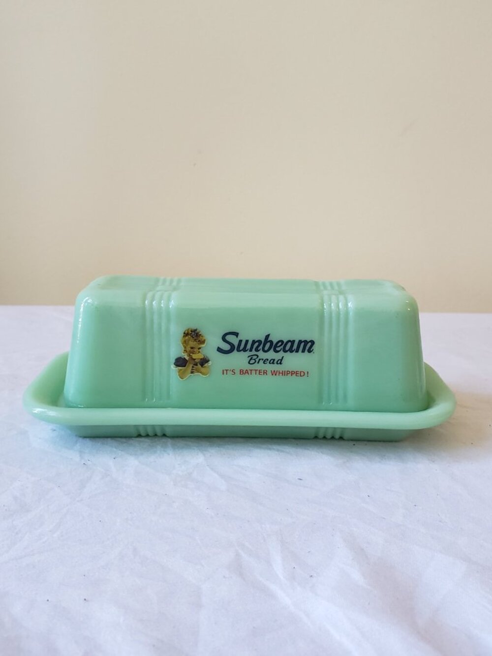 Jadeite Green Glass Sunbeam Bread Lidded Butter Dish